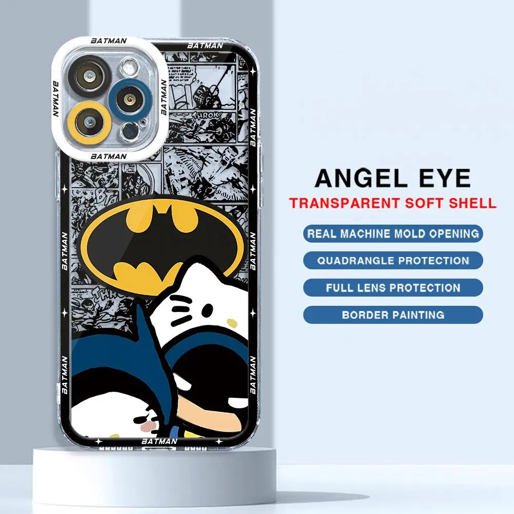 Cute Batmans hellokitty Phone Case for iPhone 15 Plus 14 Pro Max SE 13 Mini 11 XS Max 7 8 12 Pro XR 14 Transparent Soft Cover