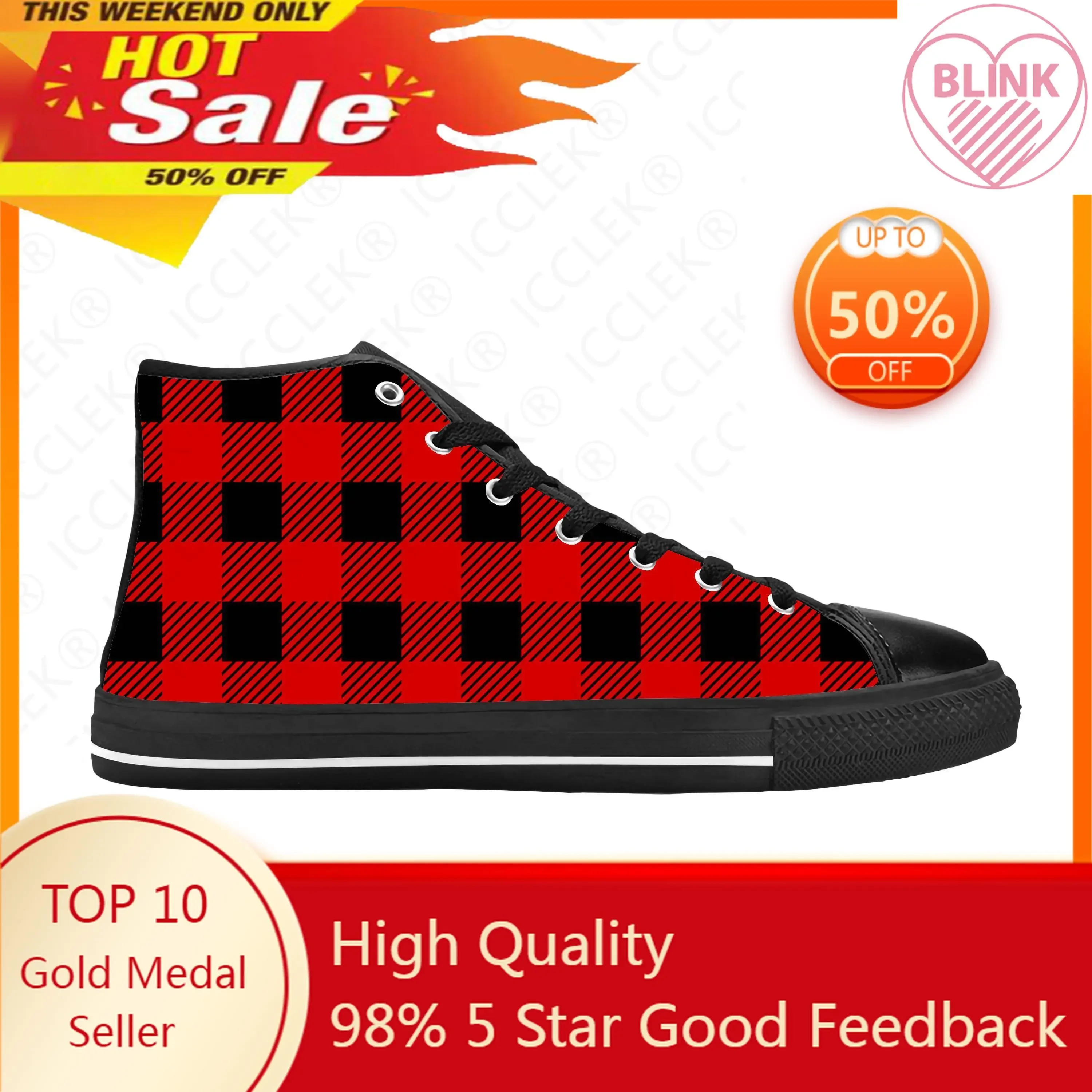 

Red Buffalo Scottish Stewart Clan Tartan Plaid Casual Cloth Shoes High Top Comfortable Breathable Mens Womens Latest Sneakers