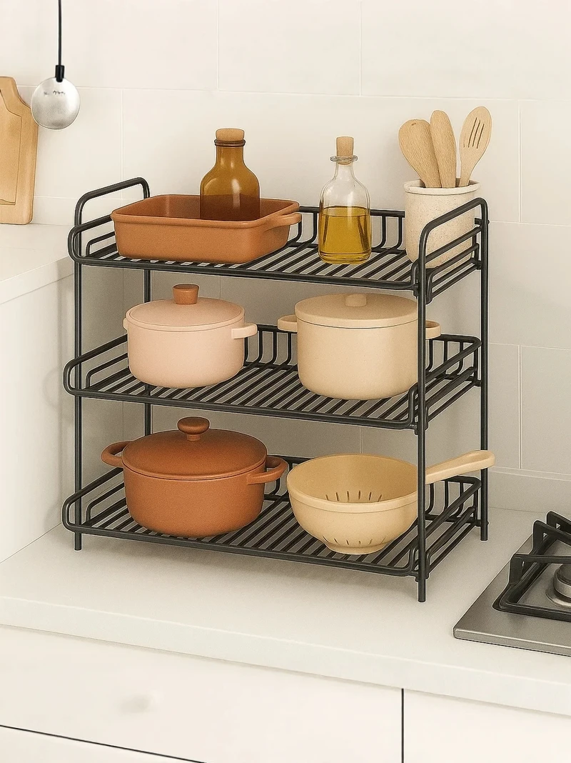 

Luxury Sle Kitchen Storage Ra Multi-Layer Pot Holder Spice Organizer Carbon Steel Countertop Pot Holder Utensil Storage