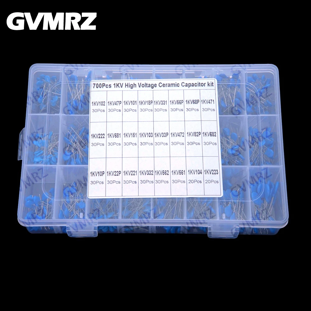 700PCS Ceramic Capacitors 1kV 24 Values ​​Capacitor Pack 103 Magnetic Plate 102 Ceramic Die 1000V High Voltage 102 47P 101 18P