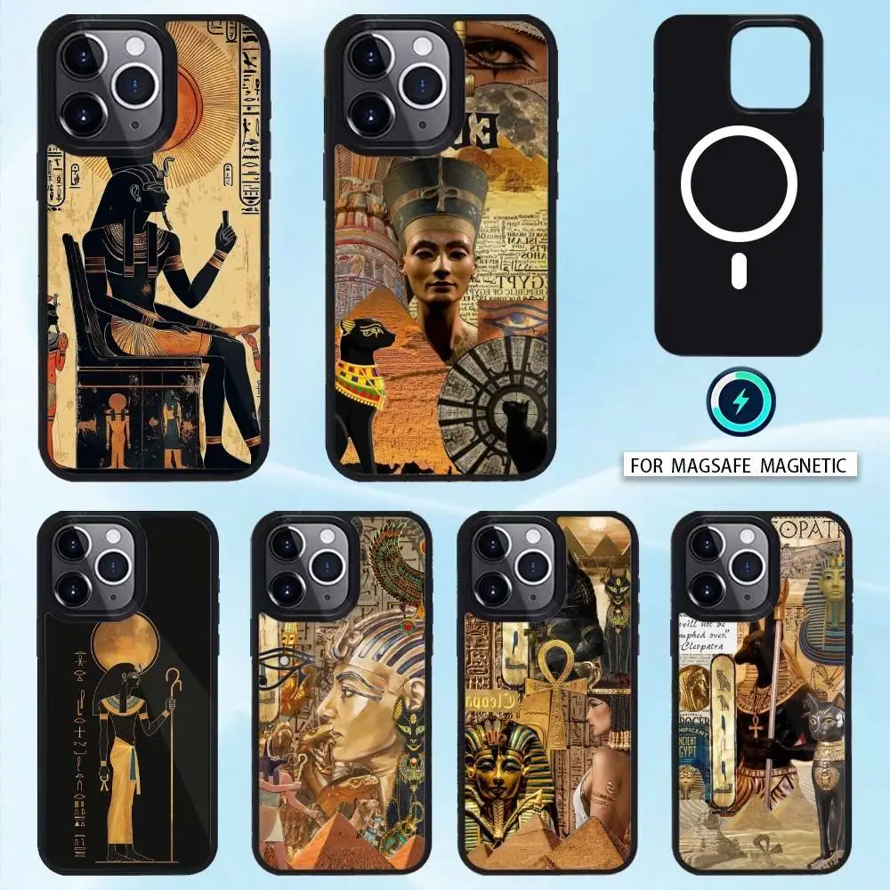 

Egyptian Pharaoh Mural Phone Case For iPhone 16,15,14,13,12,Pro,Max,Magnetic For Magsafe Wireless Charging