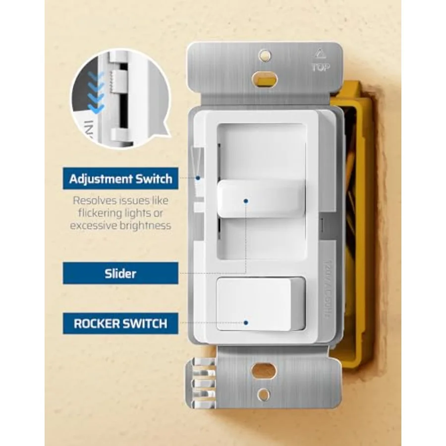 Dimmer Switch for LED Lights, 600W Incandescent/Halogen and 150W CFL/LED, Single-Pole or 3-Way Dimmer Light Switch, ETL ＆ cUL L