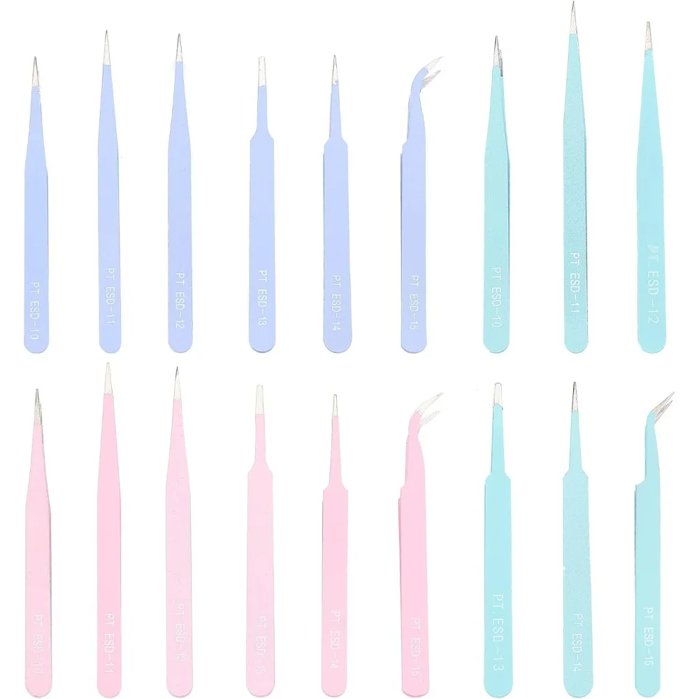 

3Sets 3 Colors Stainless Steel Beading Tweezers Sets Precision Hand Craft Tools Straight and Curved Tweezers for Jewelry Making