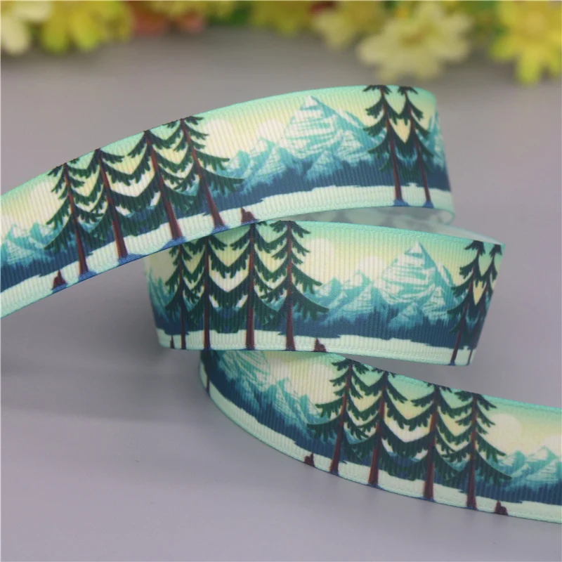 DUWES 50yards Forest Mountain Alaska Printed Grosgrain Ribbon Accessories Material Headwear Decoration DIY Sewing Craft D2138