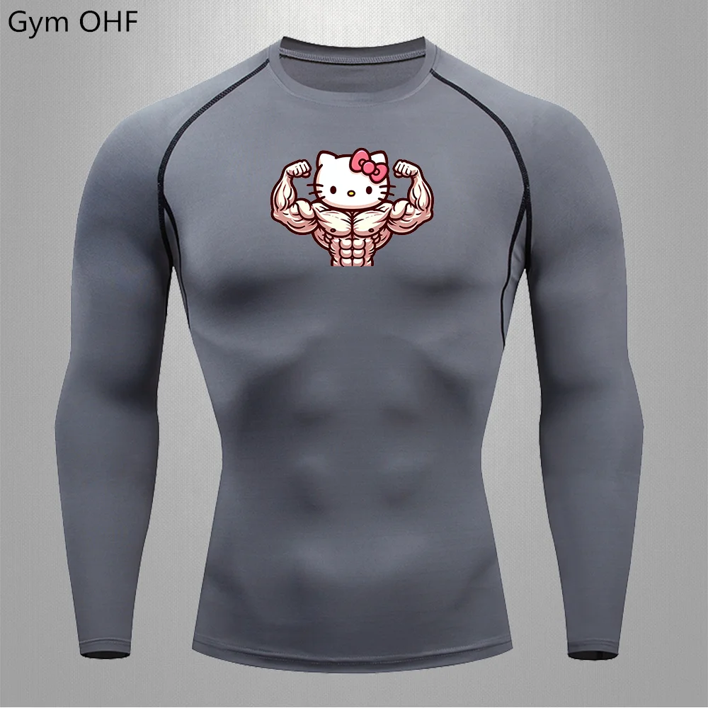 Men's T-shirts Tight Fitting Kitty Printed Sportswear Breathable Athletic Yoga Clothing Running Tops Track And Field Undershirts