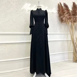 Pastrol Black Evening Dresses for Women 2022 Floor Length Full Sleeve Prom Dresses Simple Elegant High Neck Robe De Soiree