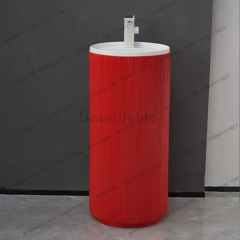 Hotel and B integrated floor-to-ceiling wash basin creative red cylindrical wash basin vertical artificial stone column basin