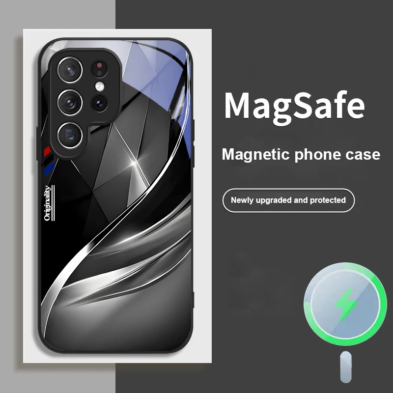 เคสโทรศัพท์มือถือแบบกระจก Magsafe ลายศิลปะนามธรรมรูปสามเหลี่ยม สำหรับ Samsung Galaxy S20 FE S21 S22 S23 Plus S24 Ultra 25 Edge S24Ultra 22Plus