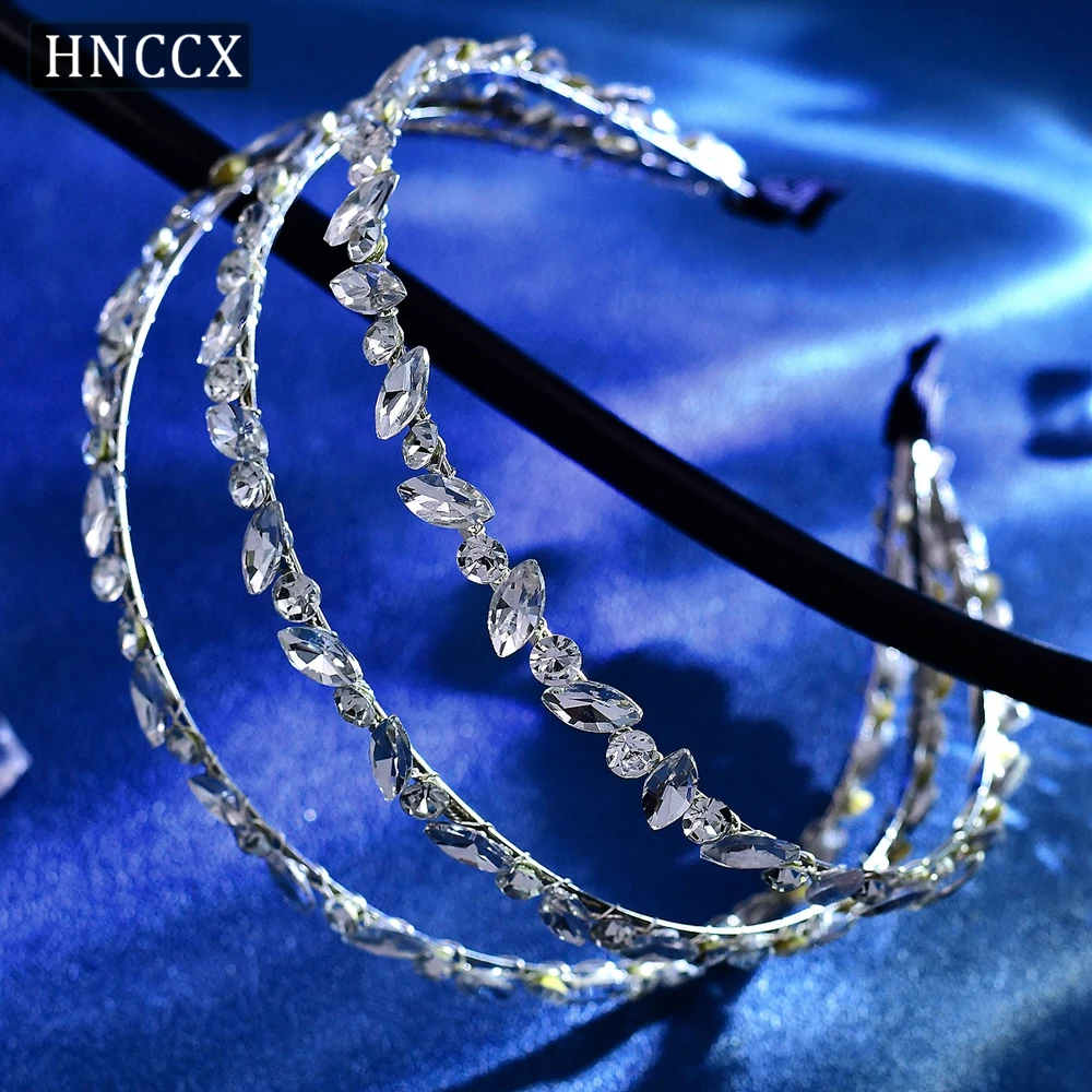 HNCCX Bling Rhinestone Bride Headband for Wedding Hair Accessories Women Silver Color Headpiece Party Prom Bride Tiaras CP718