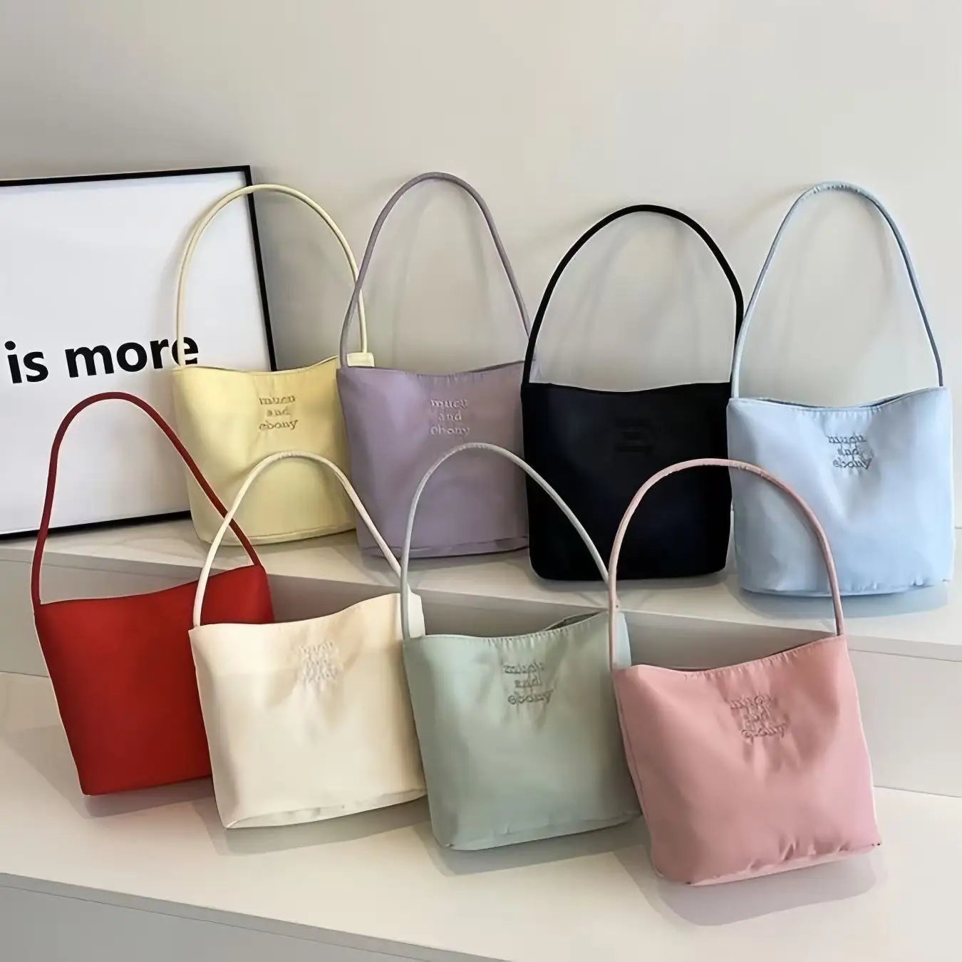 Small Square Bag, Bucket-Shaped Nylon Fashion Trendy Commuter Japanese-Style Bucket Bag, New Spring/Summer Single-Shoulder Bag