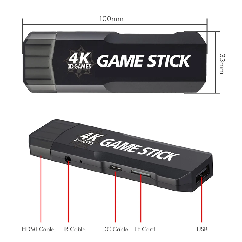 2 pezzi Game Stick 4K GD10 3D 128G 10000 giochi spagnoli console per videogiochi retrò sistema Emuelec4.3 maniglia di controllo Wireless 2.4G