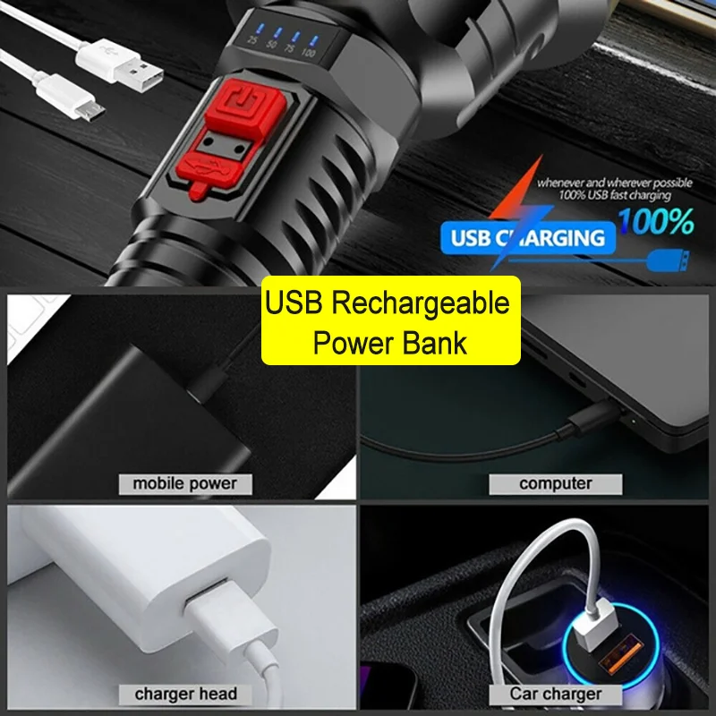 100000LM P700 High Power LED Flashlight Rechargeable Tactical Torch 1000m Lighting Light Waterproof Outdoor Camping Lamp Hunting