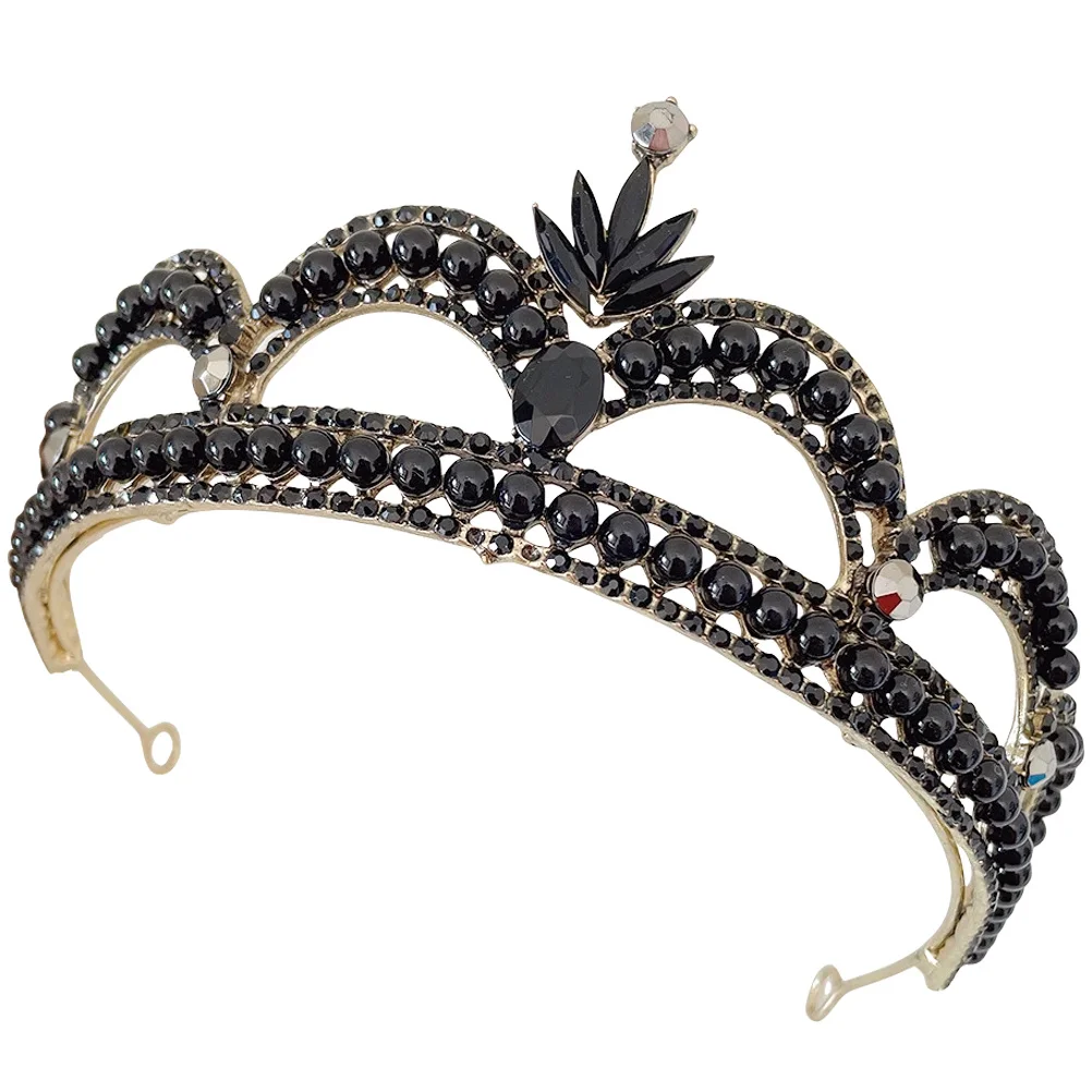 Black Large Crown Women Rhinestone Bridal Tiara Wedding Bride Hair Jewelry Hair Accessories Bride Crown Tiara