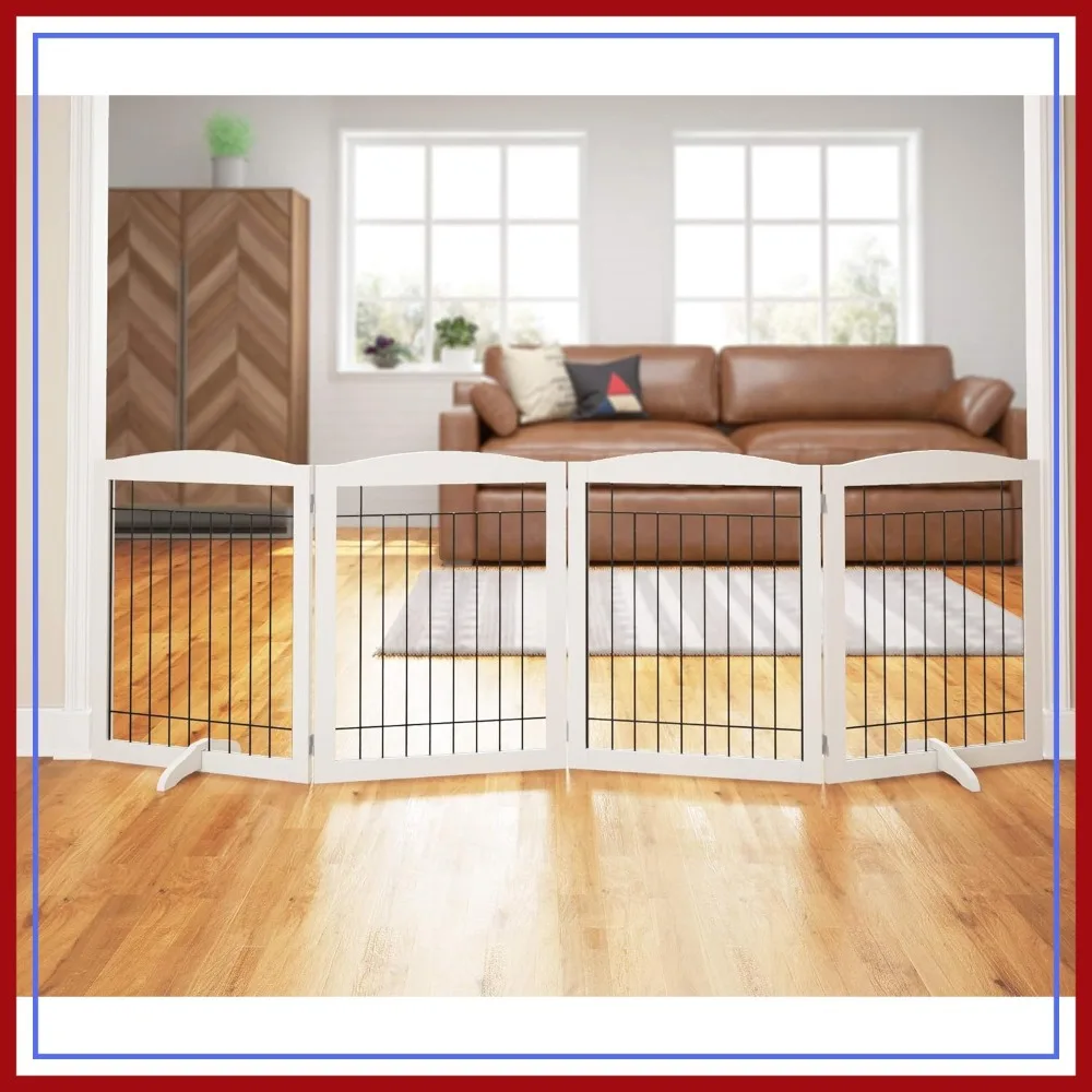 

Extra Wide 96in Foldable Dog Gate for House, Doorway, Stairs, Indoor, 30in Tall, 4 Panels White