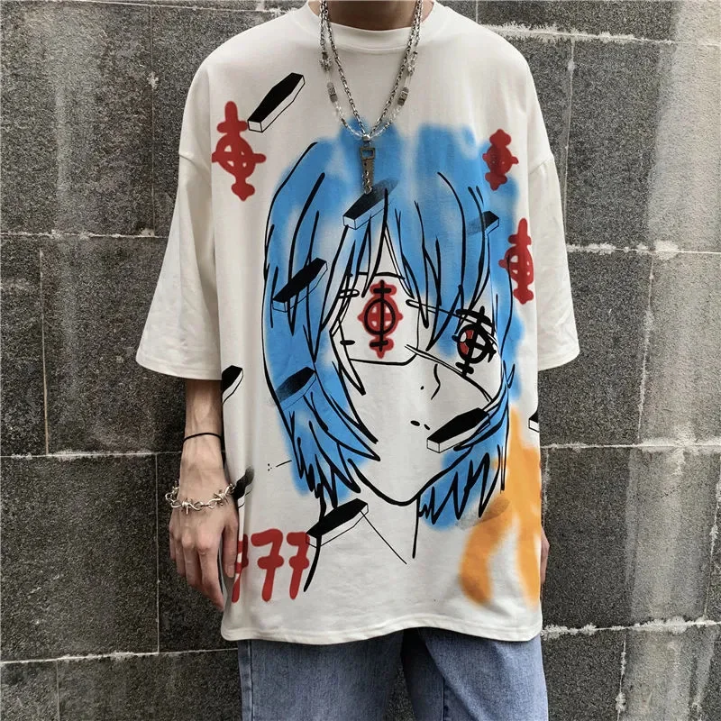 Graffiti Emo Tee for Women Loose Y2k Grunge T-shirt Harajuku Cartoon Graphic Female Top Men Hip Hop Short Sleeve Indie Clothes