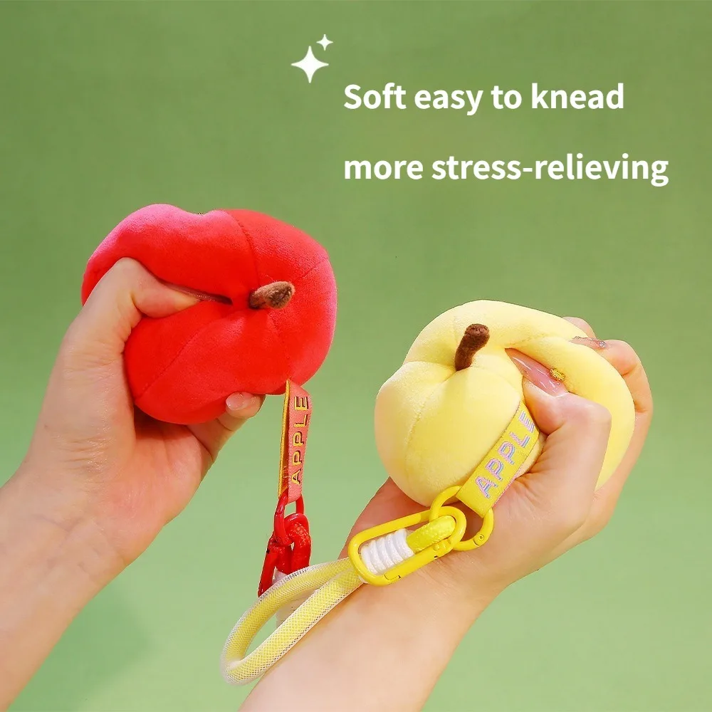 Decompression Toy Keychain Cute Plush Squeeze Apple Keyring Healing Desk Companion Doll Key Ring Bag Pendant Exquisite Gift