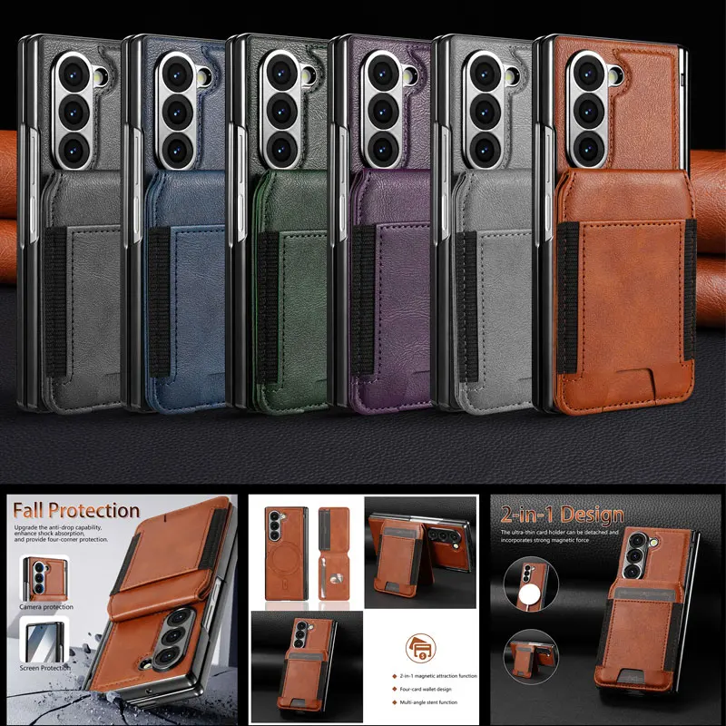 

2 in 1 Wallet Card Magnetic Leather Case for Samsung Galaxy Z Fold 7 Fold6 Fold5 Fold 4 Fold3 Wireless Charging Shockproof Cover