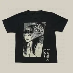 Gothic Streetwear Black Crop Top Vintage Anime Graphic Print Casual Women Grunge T-Shirt Y2k Clothes Punk Slim Baby Tee Emo Girl