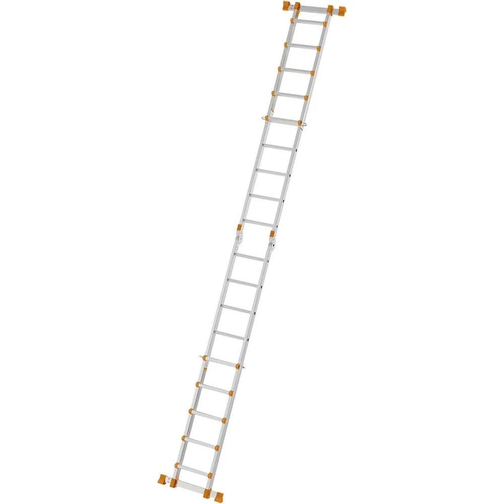 17피트 사다리, A형 5단 사다리 연장, 다중 위치 및 보관 접이식 사다리, 330파운드 안전 하중 텔레스코핑 사다리
