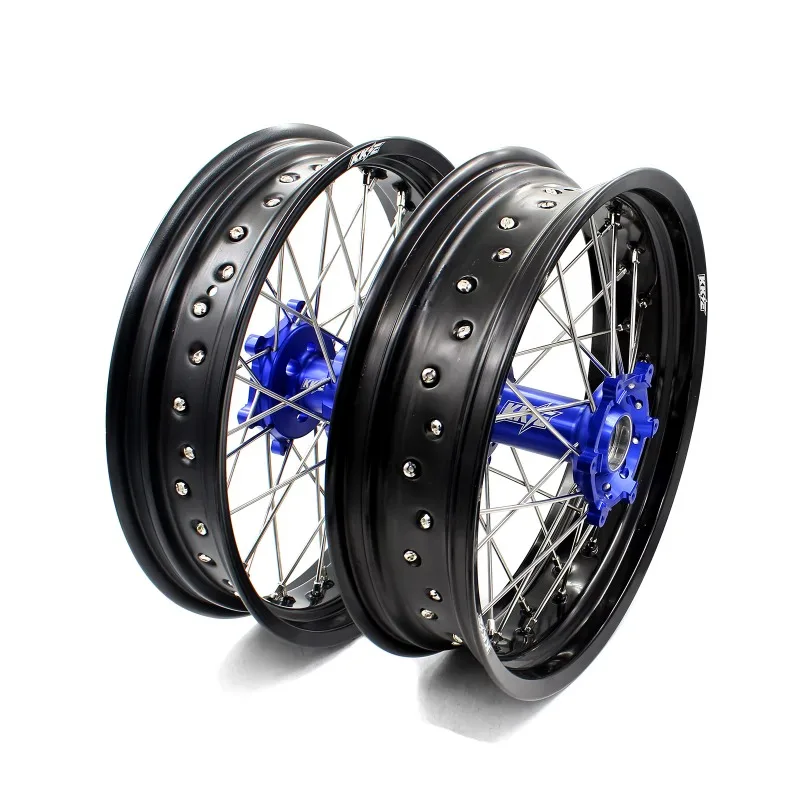 

【2025】 Motorcycle Supermoto Wheels Rims Set Compatible for YAMAHA WR250R 2007-2022 Anodized Aluminium Blue Hub