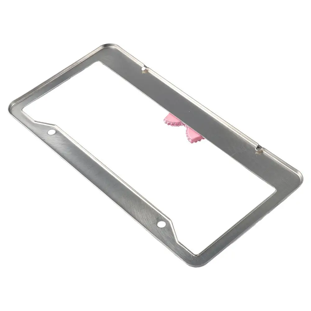 2 Pack Rhinestone Bling License Plate Frame Pink,White Stainless Steel,acrylic with Bow Design Car Plate Covers