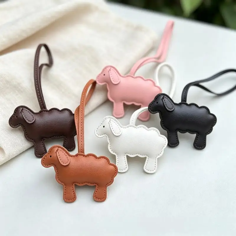 Trendy Sheep Pattern PU Leather Keychain Creative Bag Pendant Stylish Car Keyring Charm for Office Worker Gift
