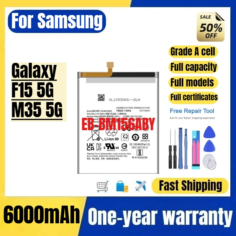 EB-BM156ABY for Samsung Galaxy F15 5G/M35 5G Phone Battery High Quality High Capacity Replacement Bateria Grade A Cell with Tool
