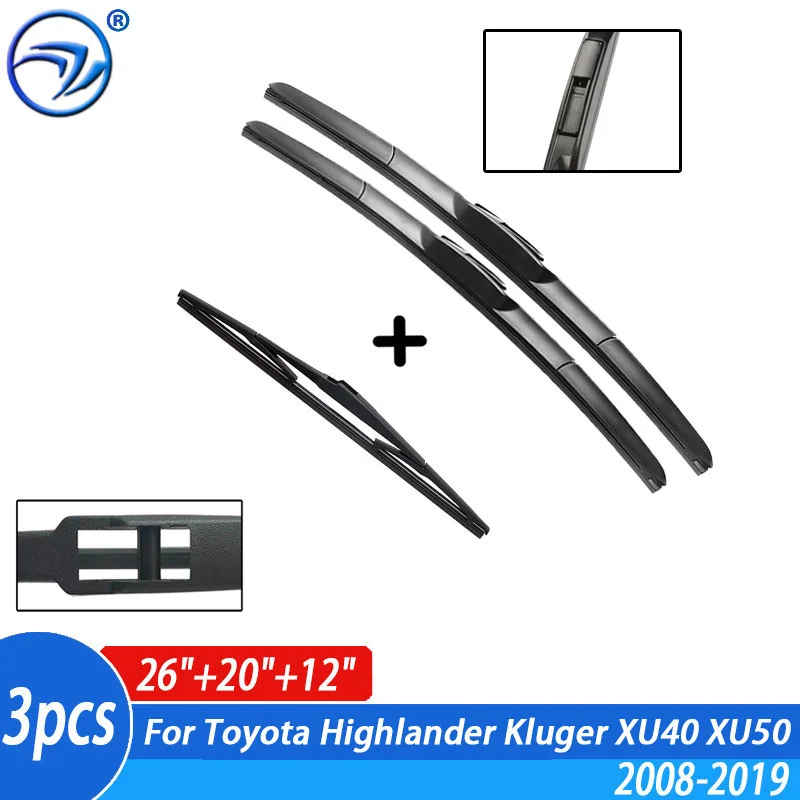 Wiper Front & Rear Wiper Blades Set For Toyota Highlander Kluger XU40 XU50 2008 - 2019 2018 2017 Windshield Windscreen 26