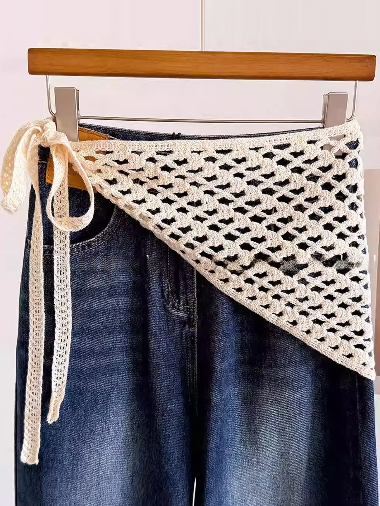 Sun Protection Small Silk Scarf Hollow out Design High Waist Skirt for Women Half Body Dress Outdoor Activities City Commuting