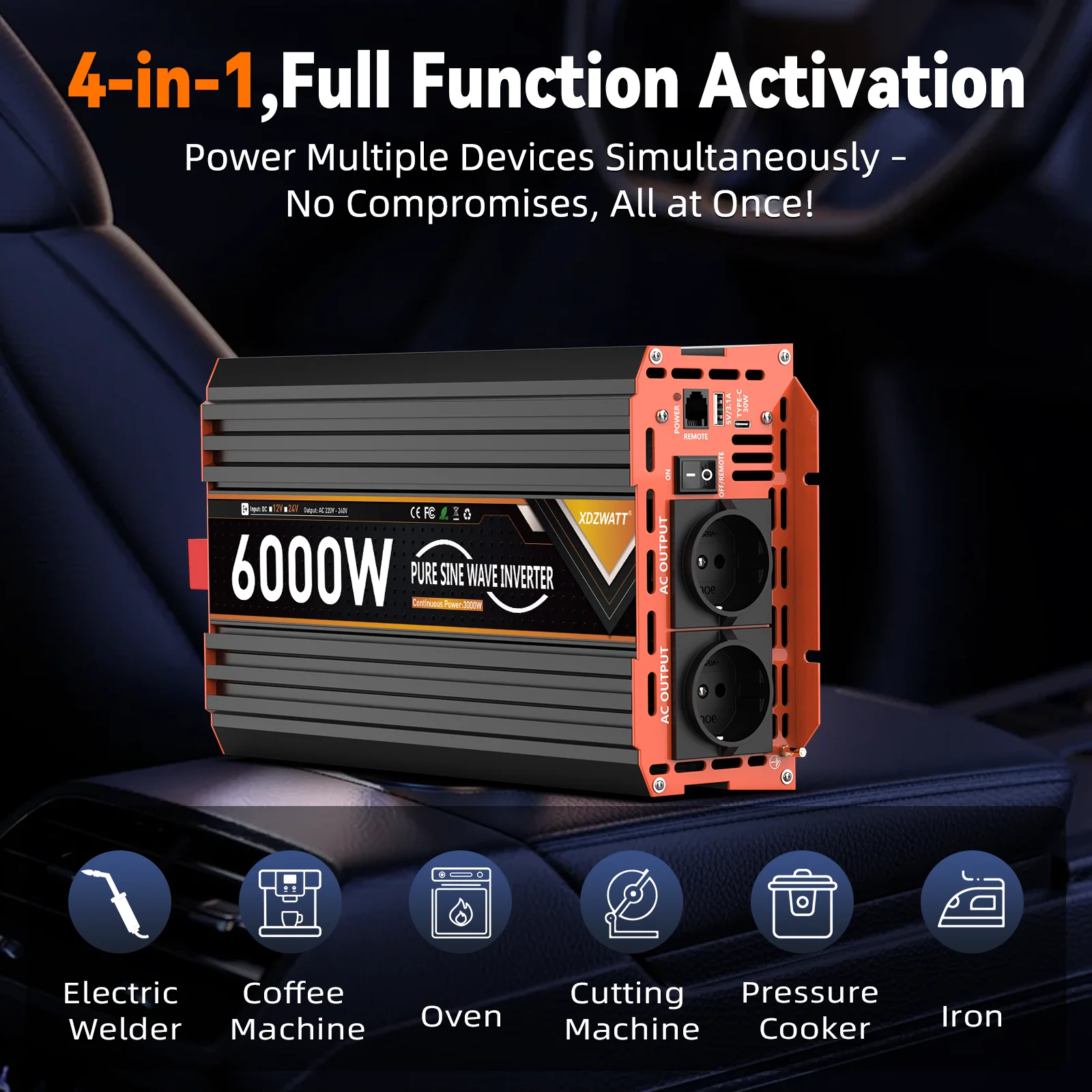 6000 W Spitzenleistung Reiner Sinus-Wechselrichter DC 12 V 24 V zu AC 230 V 50 Hz EU-Buchse LCD Auto Voltmeter Konverter Transformator LCD – Detail 1