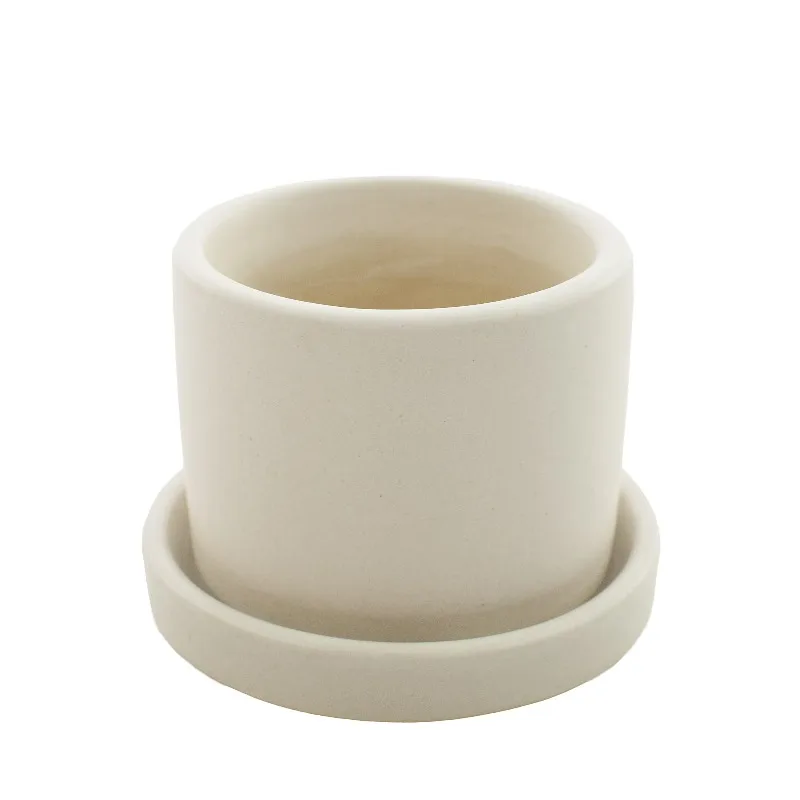2.5 in. Hyde Semi Matte Cream Ceramic Container with Saucer - 1 Piece