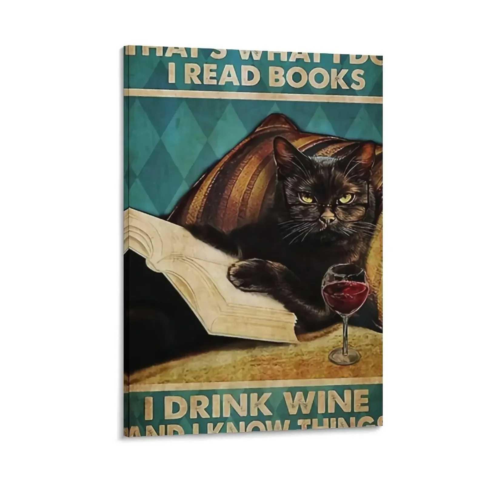 

cat that's what i do i read books i drink wine and know things Canvas Painting home decor Home decoration