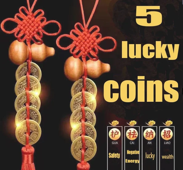 Five Emperors Money Authentic Gourd Pendant, 2PCS Feng Shui Decoration, East and Northwest Home Decor Town House Talisman Coin