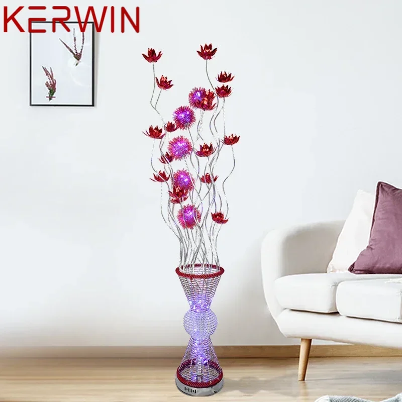 KERWIN Nordic Floor Lamp Modern Art Red Flower Iiving Room Sofa Bedroom Hotel LED Originality Decorative Standing Light