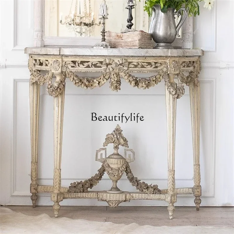 

yj32 Classical gold foil old luxury full solid wood carving flower entrance table French decoration