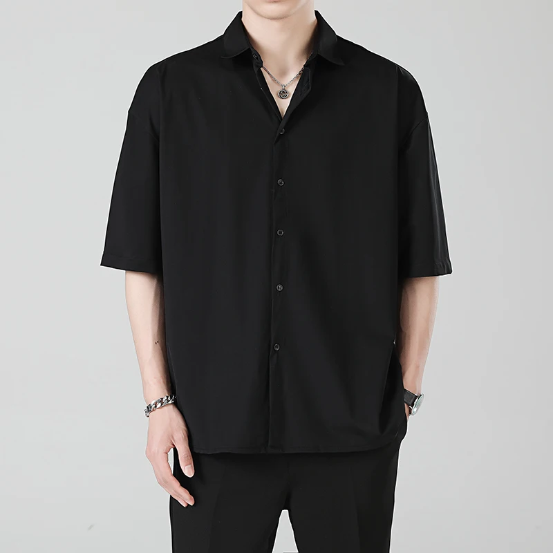 Summer Short Sleeve Shirt for Men,Korean Fashion Casual Loose Comfortable Button Down Trendy Youth Social White Shirts