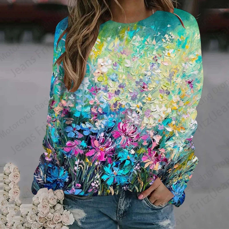 Floral Painting 3d Print Hoodie Women Fashion O-neck Hoodies Women Sweats Animal Coat Girl Clothes O-neck Hoodie Flower Falls