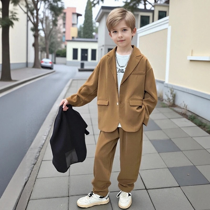 

Комплект костюма для мальчиков, модный пиджак, куртка, брюки, комплект из 2 предметов, детская официальная одежда, смокинг для свадьбы, дня рождения, наряд для выступлений для мальчиков