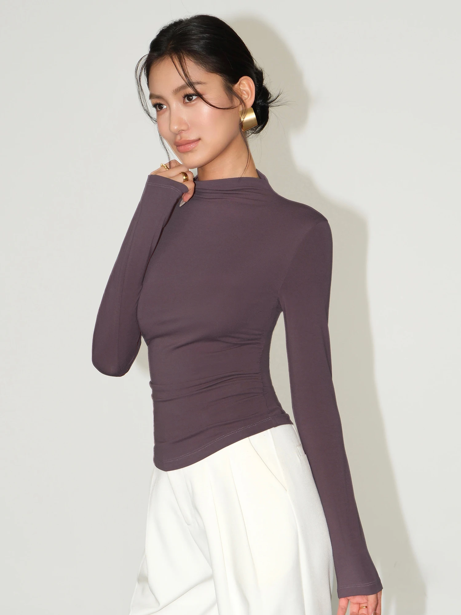 

NEVA HU Women's Bla Slim Fit Knitwear f High Collar Long Sve Base irt Versatile Inner Wear Casual Faion Autumn Top