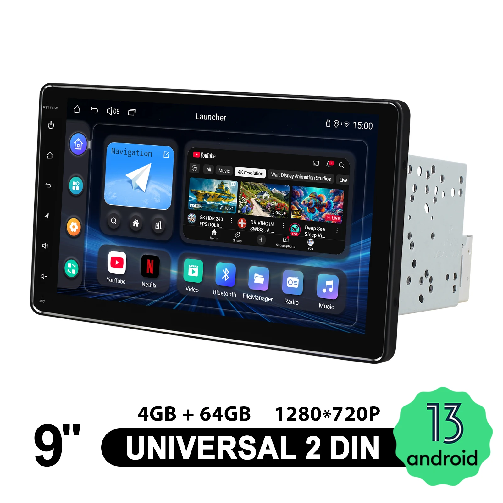 JOYING 9'' 2 DIN Android 13 Car Stereo Radio 4GB+64GB Multimedia MP5 Player Wireless CarPlay Android Auto 4G WiFi GPS Fast Boot