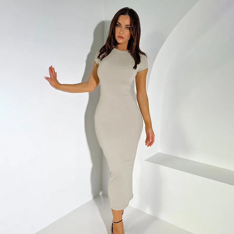 

2026 New Street Fashion Solid Color Dress For Women Crew Neck Long Maxi Dress Casual Fashion Outfit Soft Stylish Long Dress