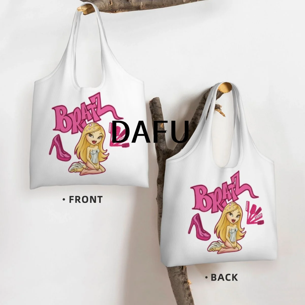 Bratz Fashion Vibes Large Capacity Canvas Tote Bag Single Shoulder Work Commute Bag For Women Eco-Friendly Shopping Bag