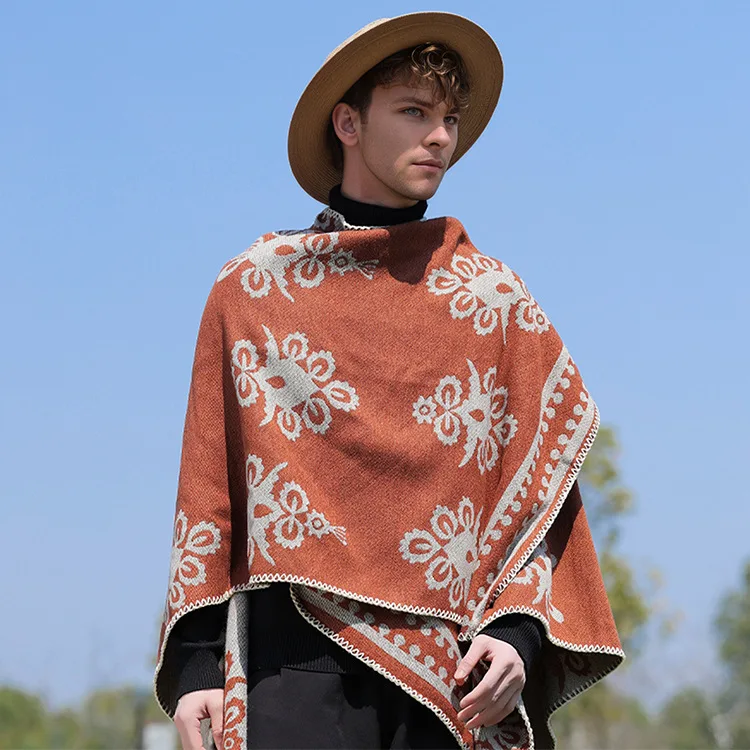 Autumn and Winter New Hooded Cape Shawl Warm Men's Hot Selling Split Cape Travel Driving Multi-purpose Poncho Cloak P2