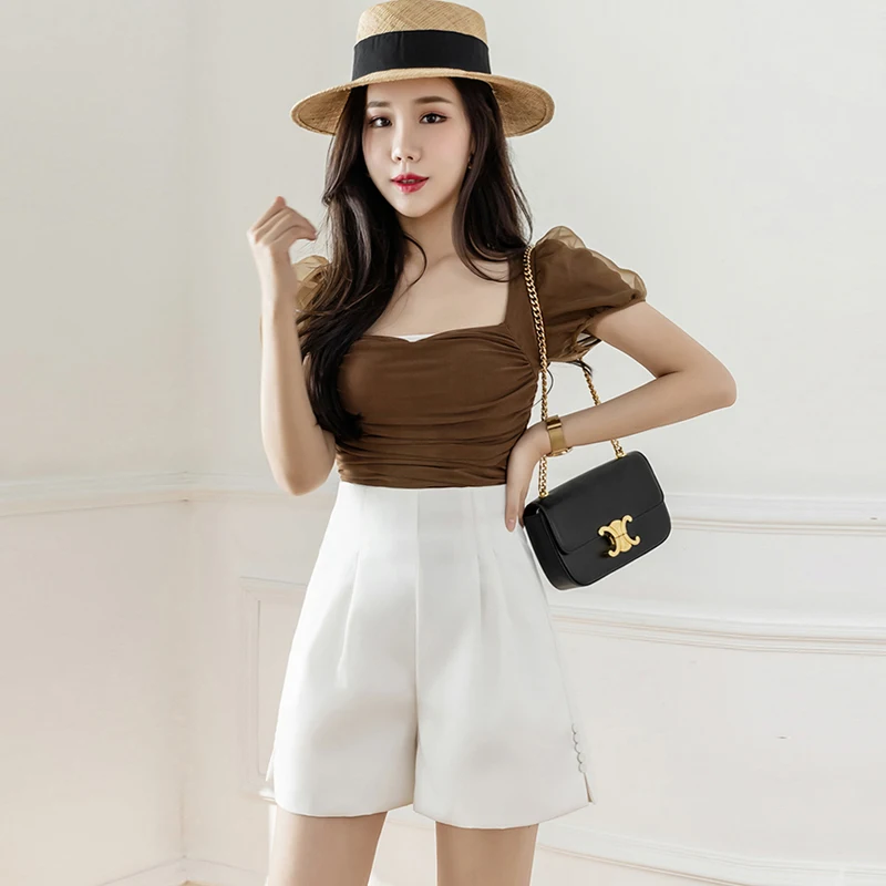 Women Shorts Fashion Summer Casual High Waist A-line Shorts Elegant Solid Wide Leg Shorts Femme Chic Ladies Office Suit Shorts