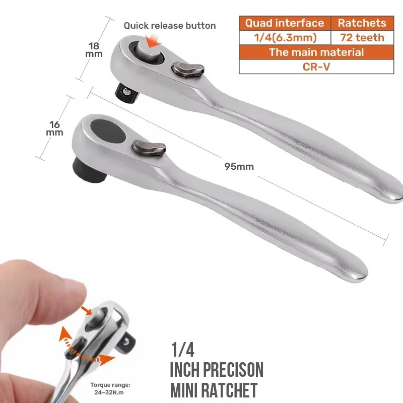 Mini 1/4 inch Double Ended Quick Socket Ratchet Wrench Socket Screwdriver Bit Driver Quick Release Ratchet Wrench Hand Tools