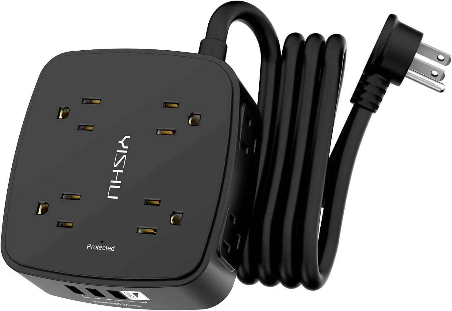 

Удлинитель-сетевой фильтр 1,8 м с 8 розетками и 4 USB-портами, плоская вилка, настенное крепление, сертифицирован ETL, черный цвет