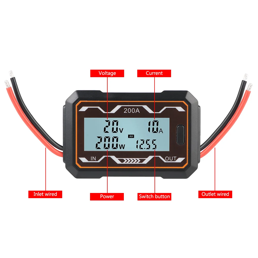 Probador de corriente de voltaje de CC de 0-60V, medidor de vatios de retroiluminación LCD, Analizador de potencia de batería, ANALIZADOR DE POTENCIA DE CC Digital, 100A/150A/200A