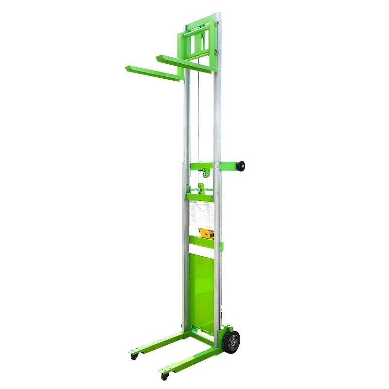 Warehouse light and small hand type material handling lift stacker manual platform forklift stacking aluminum alloy lift