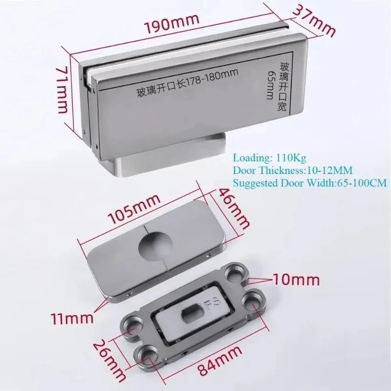 Matte Black Rose Gold Titanium Floor Spring Door Clamp Pivot Hinge Glass Door Patch Fitting Face Mount Floor Closer