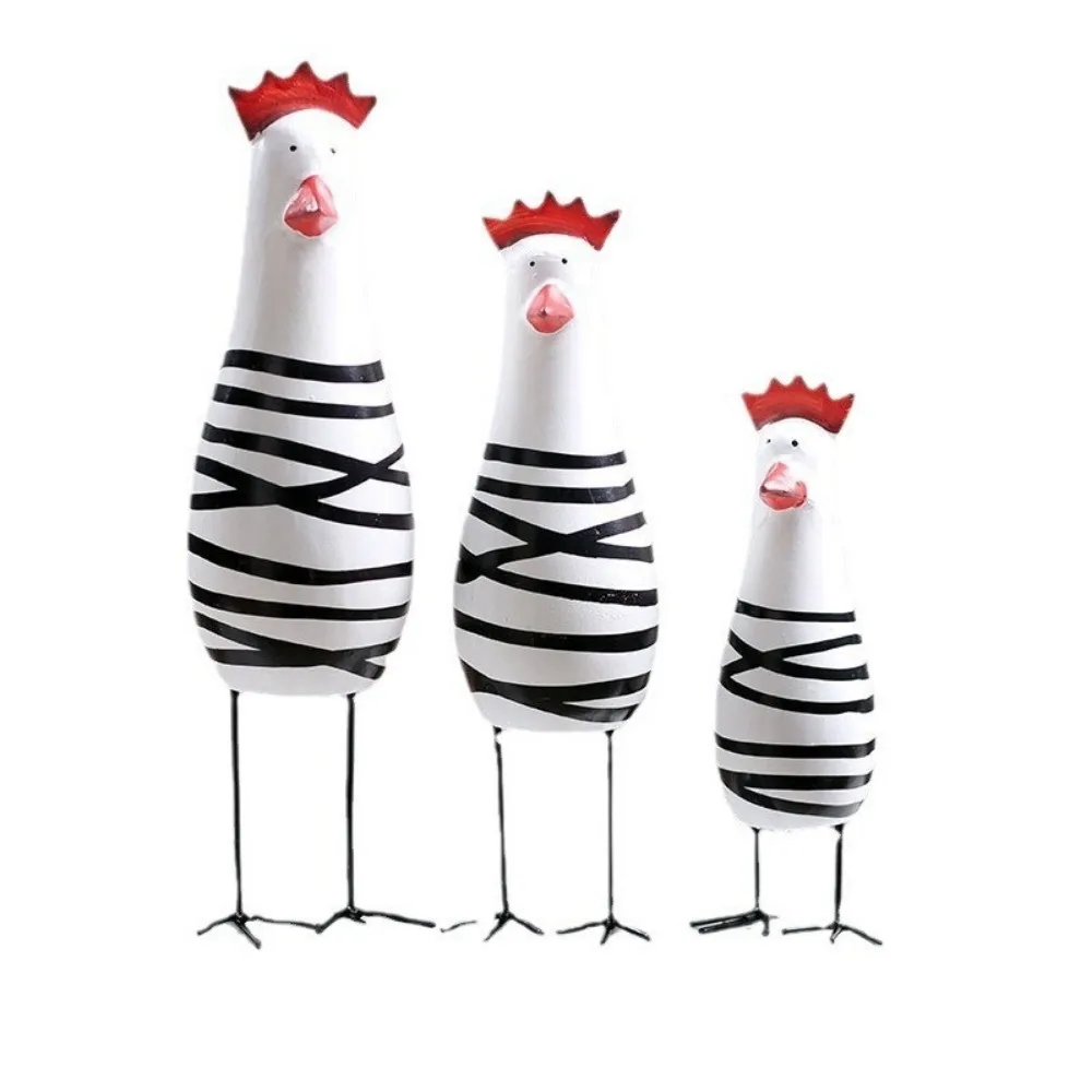 

3Pcs/Set Cartoon Carving Painted Chicken Statue Chic Stylish Wooden Chicken Ornaments Cute Desktop Rooster Figurine Easter